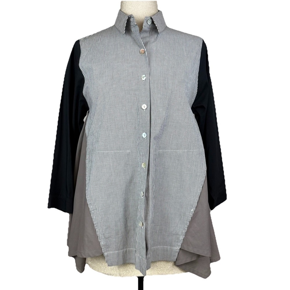 Alembika Colorblock Button Stripe Blouse Tunic Top Sz S Cotton Blend Lagenlook